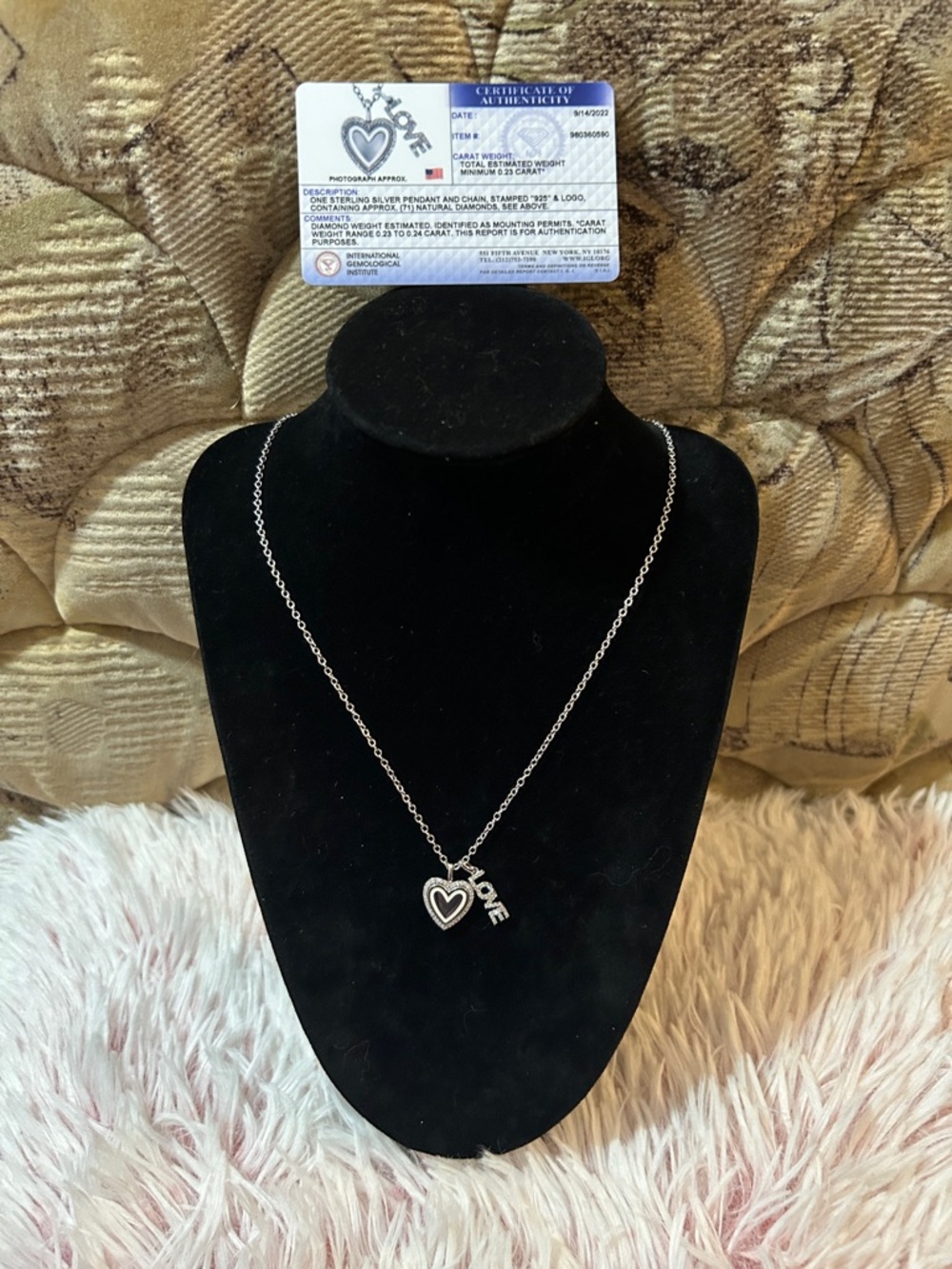 Natural Diamonds Heart 'LOVE' Pendant Necklace - 925 Sterling Silver NEW